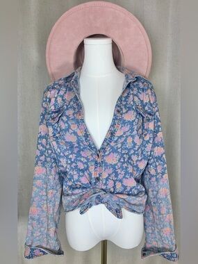 American Rag Pink and Blue Floral Button-Down Shirt